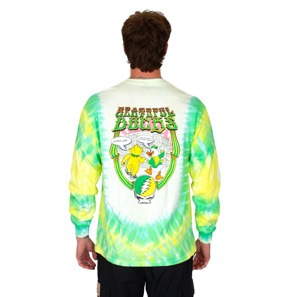 Autzen Stadium, Green, Long Sleeve, Cotton, Men, Unisex, Football, Class Trip, Grateful Dead, Yellow Bear, Oregon mascot, T-Shirt, 996551